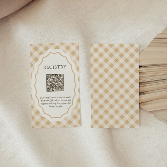 Tarjeta de registro de regalo de código QR de Baby (Gingham Goose Baby Shower gift registry wit qr code)
