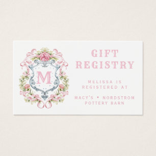 Tarjeta de registro de regalo de Monograma Escudo