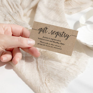 Tarjeta de registro de regalo, Rustic Kraft Baby S