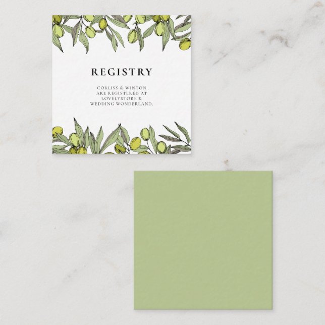 Tarjeta de registro del boda de sucursal Olive mod (Anverso / Reverso)
