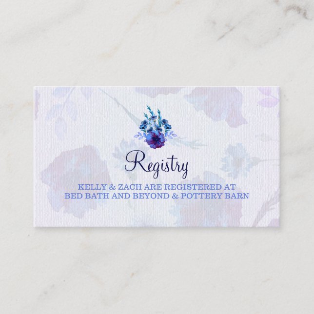 Tarjeta de registro del Boda Peppy Blue Poppies (Anverso)