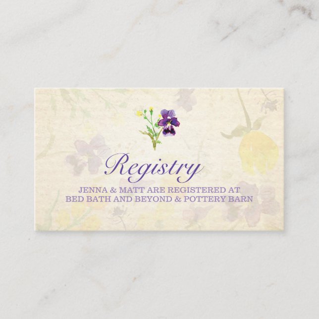 Tarjeta de registro del Boda Perfect Purple Pansie (Anverso)