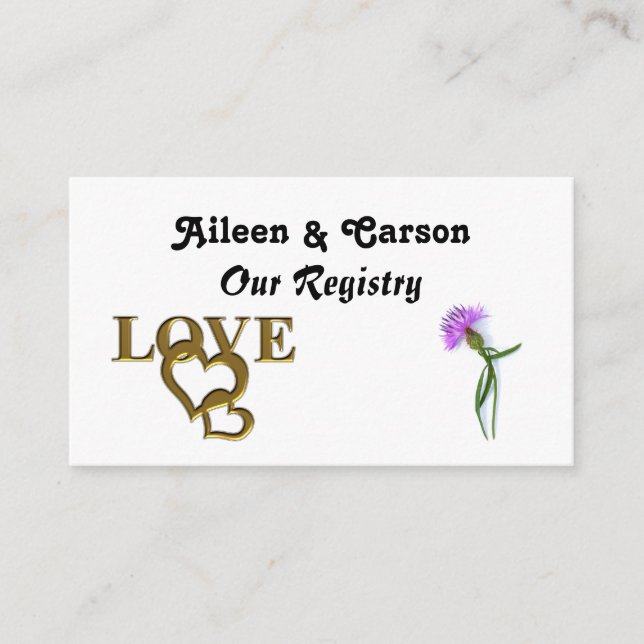 Tarjeta de registro Gold Love Hearts y Purple This (Anverso)