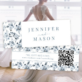 Tarjeta de registro QR del Boda floral gris azul B