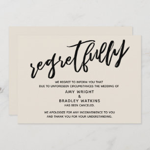 Tarjeta de Regrets de Boda cancelada de escritura