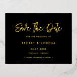 Tarjeta de Relieve metalizado contemporánea Save t<br><div class="desc">Una tipografía atrevida y de moda para tu papelería boda,  sencilla pero elegante con un tema de Relieve metalizado negro y oro real. Se puede cambiar fácilmente el color del Relieve metalizado: oro,  plata o oro rosa.</div>