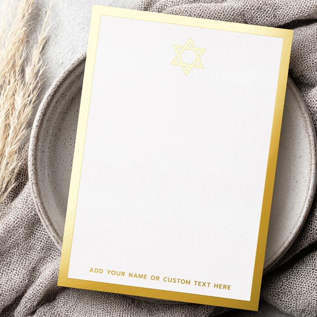 Tarjeta de Relieve metalizado de plata o oro de la (Star of David border silver or gold foil note card)