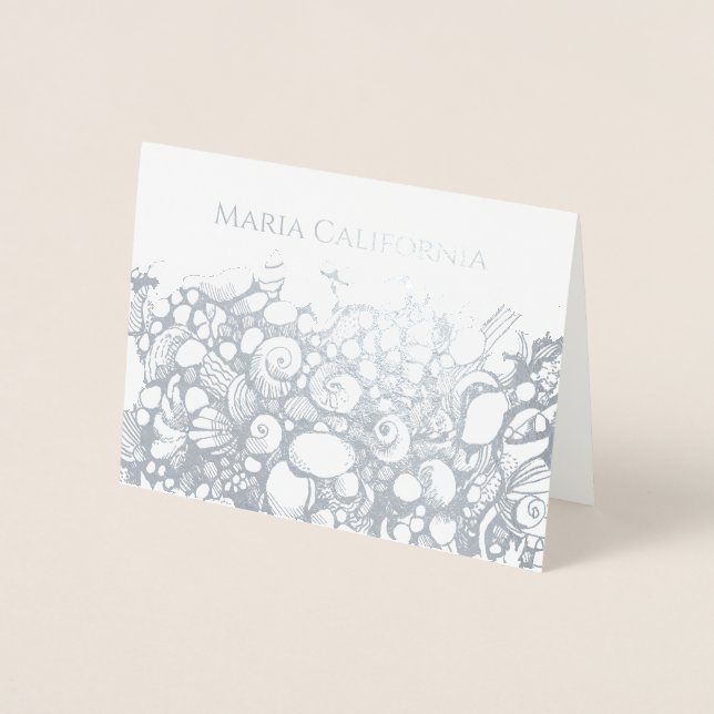 Tarjeta de Relieve metalizado de plata Seashells (Anverso)
