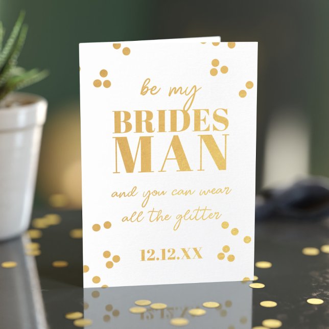 Tarjeta de Relieve metalizado de propuesta de Groo (For your Bridesman who loves glitter! Just add your proposal message and wedding date)