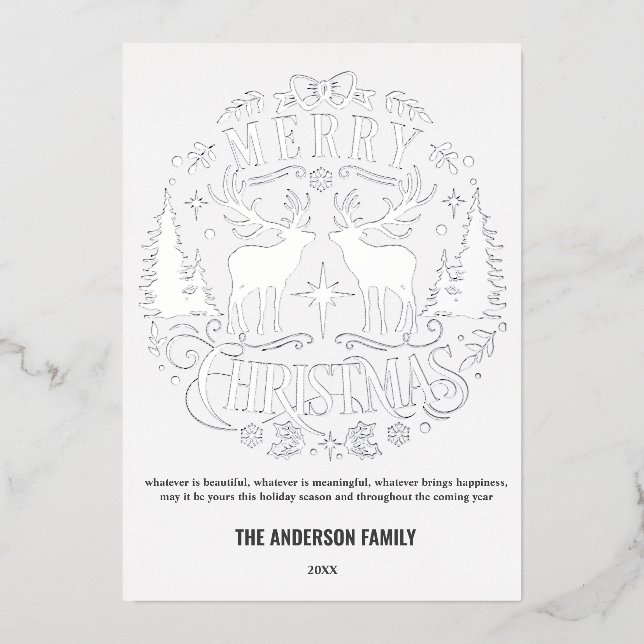 Tarjeta de Relieve metalizado de reno plateado de  (Anverso)