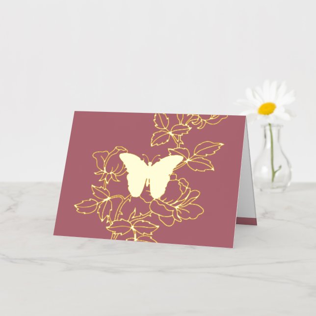 Tarjeta de Relieve metalizado dorado de mariposa p (Flor pequeña)
