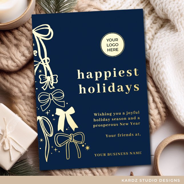 Tarjeta de Relieve metalizado dorado de Navidades  (Card is shown in 5 x 7 inches, personalize it with your logo and message. Choose foil color)