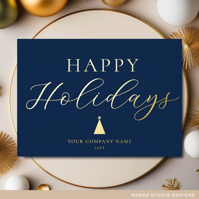Tarjeta de Relieve metalizado dorado de vacaciones (Holiday Card shown in 5 x 7 inches. Personalize with text, logo, message, and foil color.)