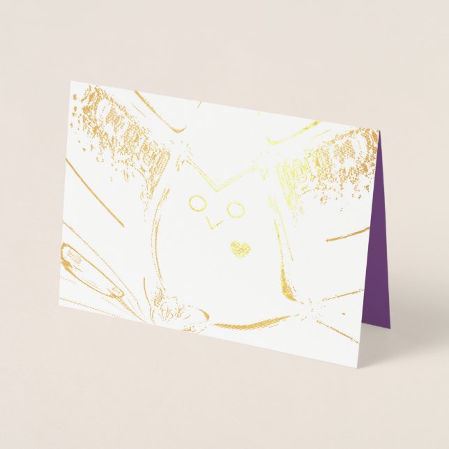 Tarjeta de Relieve metalizado dorado en blanco con (Anverso)