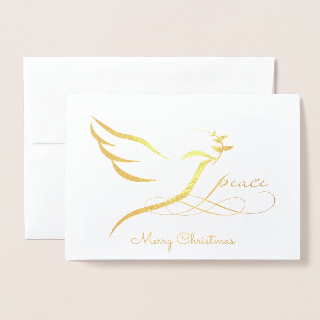 Tarjeta de Relieve metalizado dorado Peace Dove (Anverso con sobre)