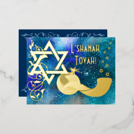 Tarjeta de Relieve metalizado dorado Rosh Hashanah