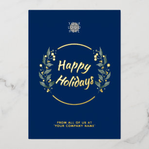 Tarjeta de Relieve metalizado dorado Wreath Navy B