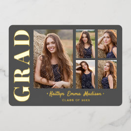 Tarjeta de Relieve metalizado dorado y gris para 5