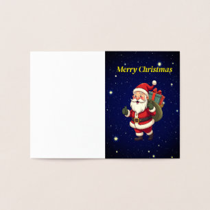 Tarjeta de Relieve metalizado Feliz Navidad Santa