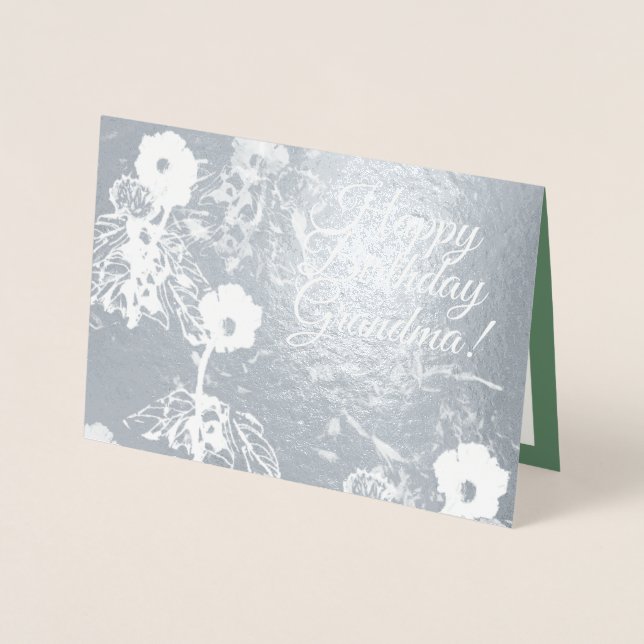 Tarjeta de Relieve metalizado Floral Green Birthda (Anverso)