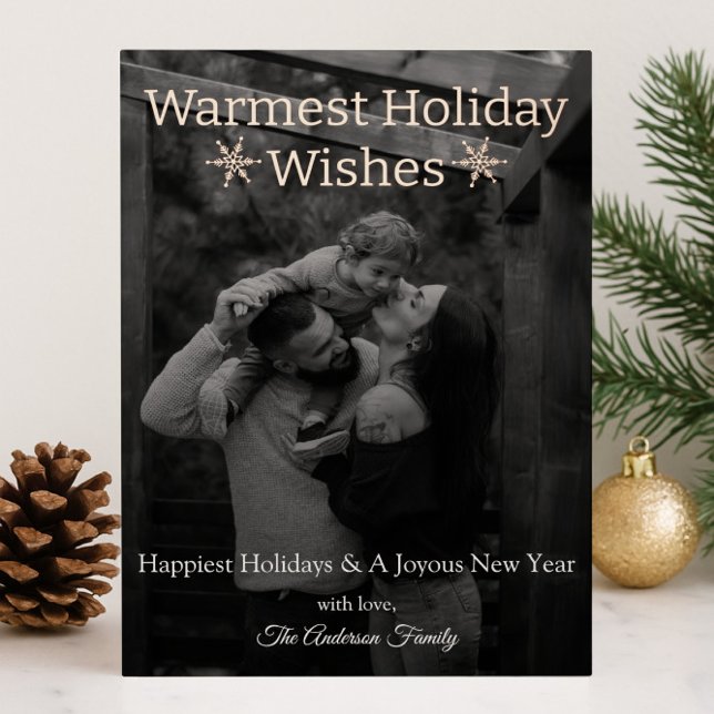 Tarjeta de Relieve metalizado fotográfico con los  (Warmest Holiday Wishes Snowflakes Foil Holiday Photo Card)