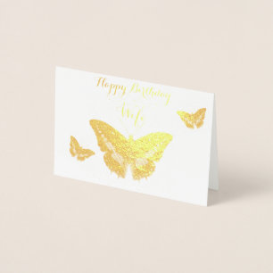 Tarjeta de Relieve metalizado Gold Happy Birday Wi