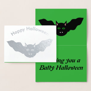 Tarjeta de Relieve metalizado Halloween con gato d