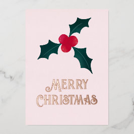 Tarjeta de Relieve metalizado navideño Holly Merry