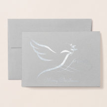 Tarjeta de Relieve metalizado plateado Peace Dove