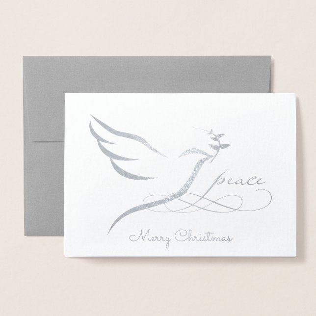 Tarjeta de Relieve metalizado plateado Peace Dove (Anverso con sobre)