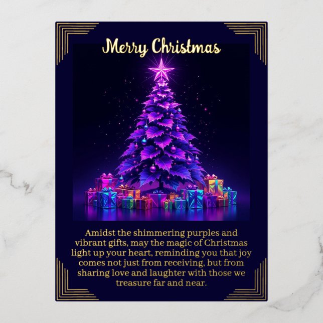 Tarjeta de Relieve metalizado Purple Christmas Tre (Anverso)