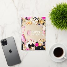 Tarjeta de Relieve metalizado rosa y negro de la f