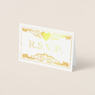 Tarjeta de Relieve metalizado RSVP con Oro Vintage