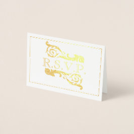 Tarjeta de Relieve metalizado RSVP con Oro Vintage