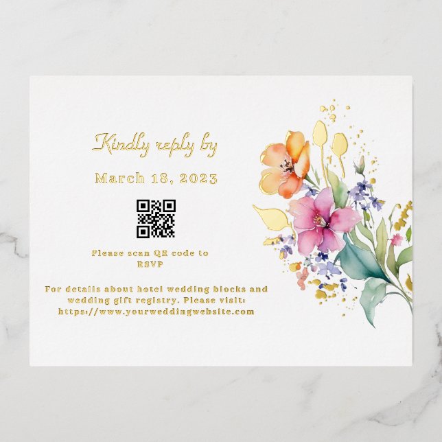 Tarjeta de Relieve metalizado RSVP de color amaril (Anverso)