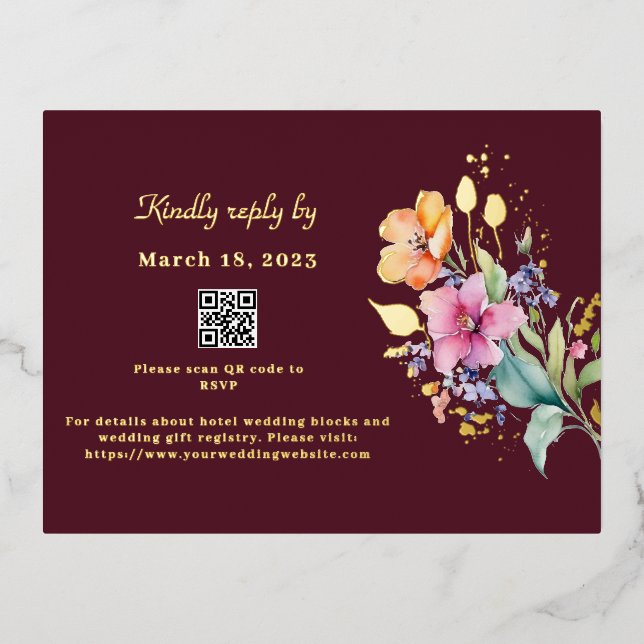 Tarjeta de Relieve metalizado RSVP de color amaril (Anverso)