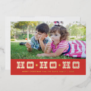 Tarjeta de Relieve metalizado Typographic Ho Ho Ho