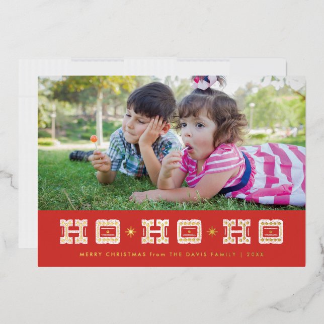 Tarjeta de Relieve metalizado Typographic Ho Ho Ho (Sobre)