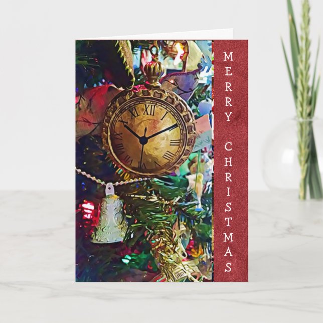 Tarjeta de reloj de bolsillo de oro para navidad (Anverso)