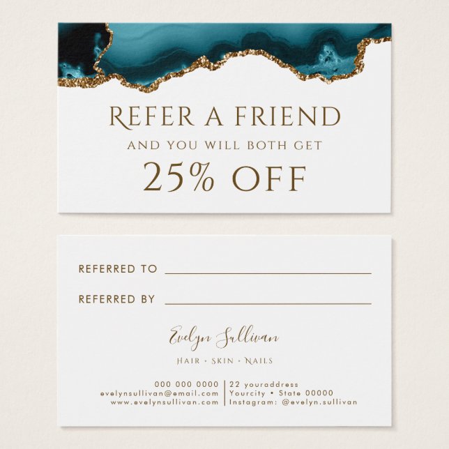 Tarjeta de remisión de Agate purpurina de oro verd (Anverso y reverso)