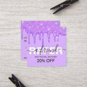 Tarjeta de remisión de Purpurina morado Girly Dri