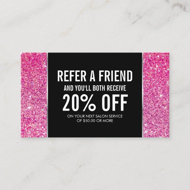 Tarjeta de remisión para Purpurina rosa y glamour (Anverso)