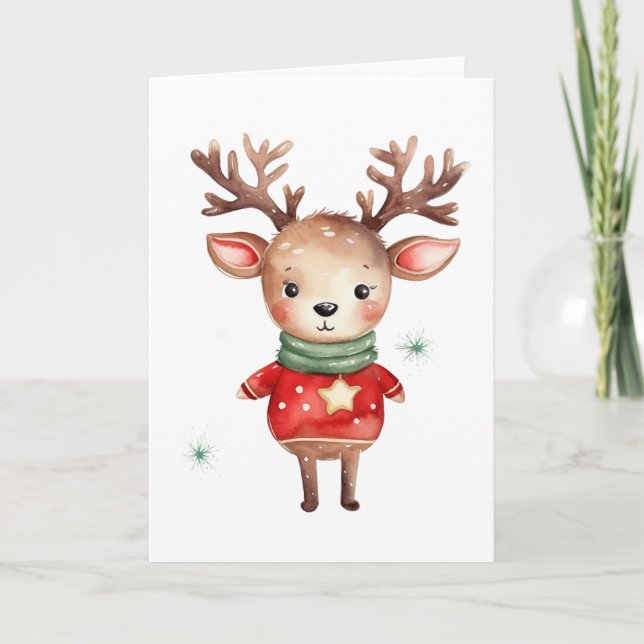 Tarjeta de Reno con Copos de Nieve  (Anverso)