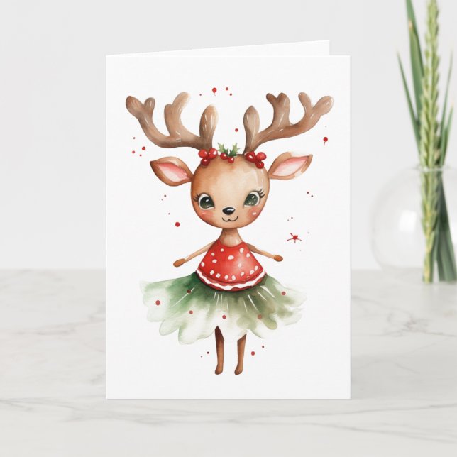 Tarjeta de Reno con Luces de Navidad (Anverso)