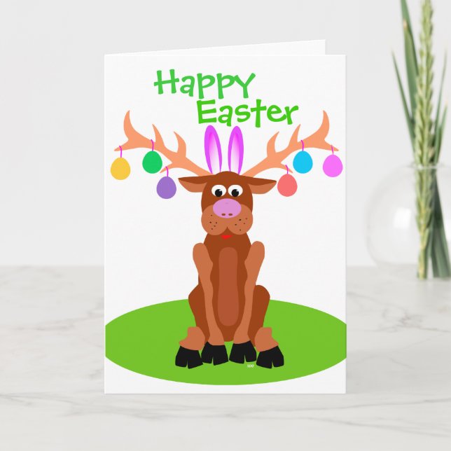 Tarjeta de reno de huevo de Pascua (Anverso)