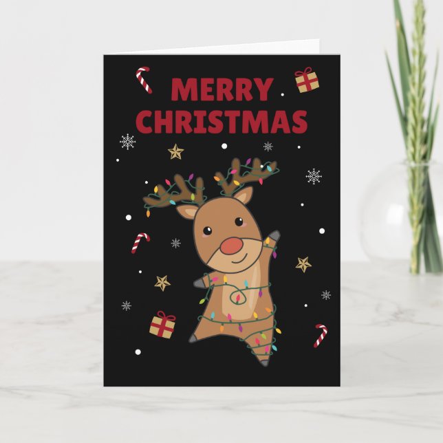 Tarjeta de Reno Navideño Animales de Invierno Cier (Anverso)