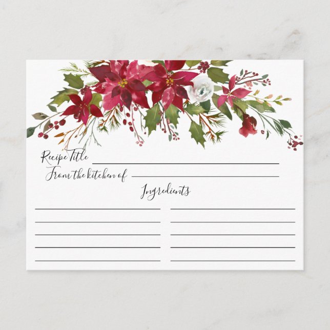 Tarjeta de Rereceta Red Poinsettia Holly Bridal Sh (Anverso)