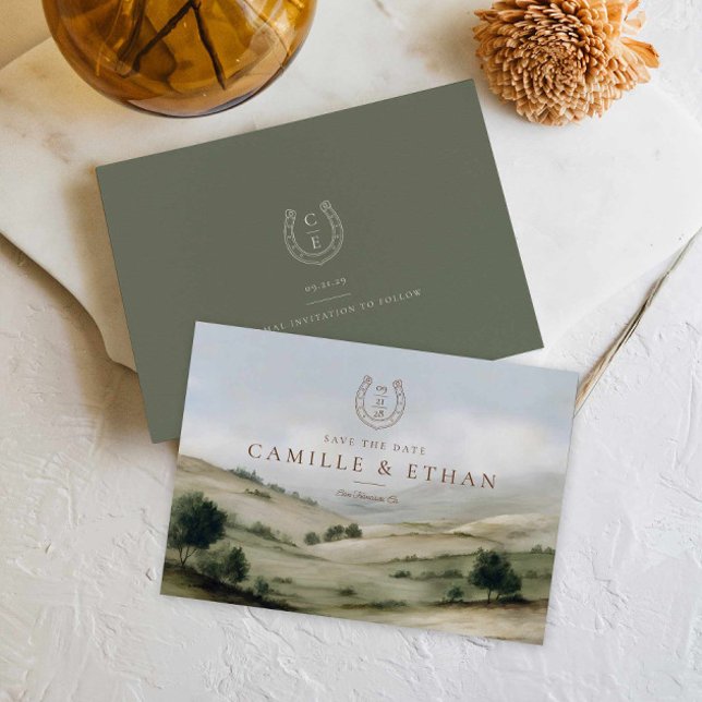 Tarjeta de Reserva de Fecha de Finca de Lujo en el (Modern Western Save the Date Card)