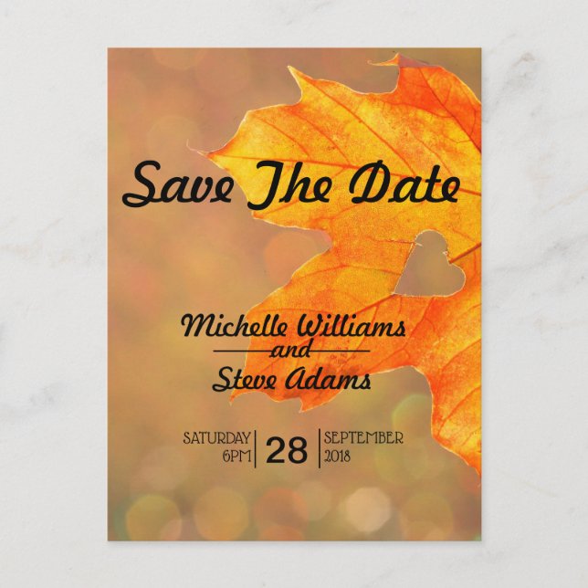 Tarjeta de reserva de fecha de hoja de otoño con c (Anverso)