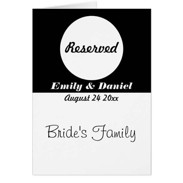 Tarjeta de Reserva de Mesa Boda Negro y Blanco (Frente)